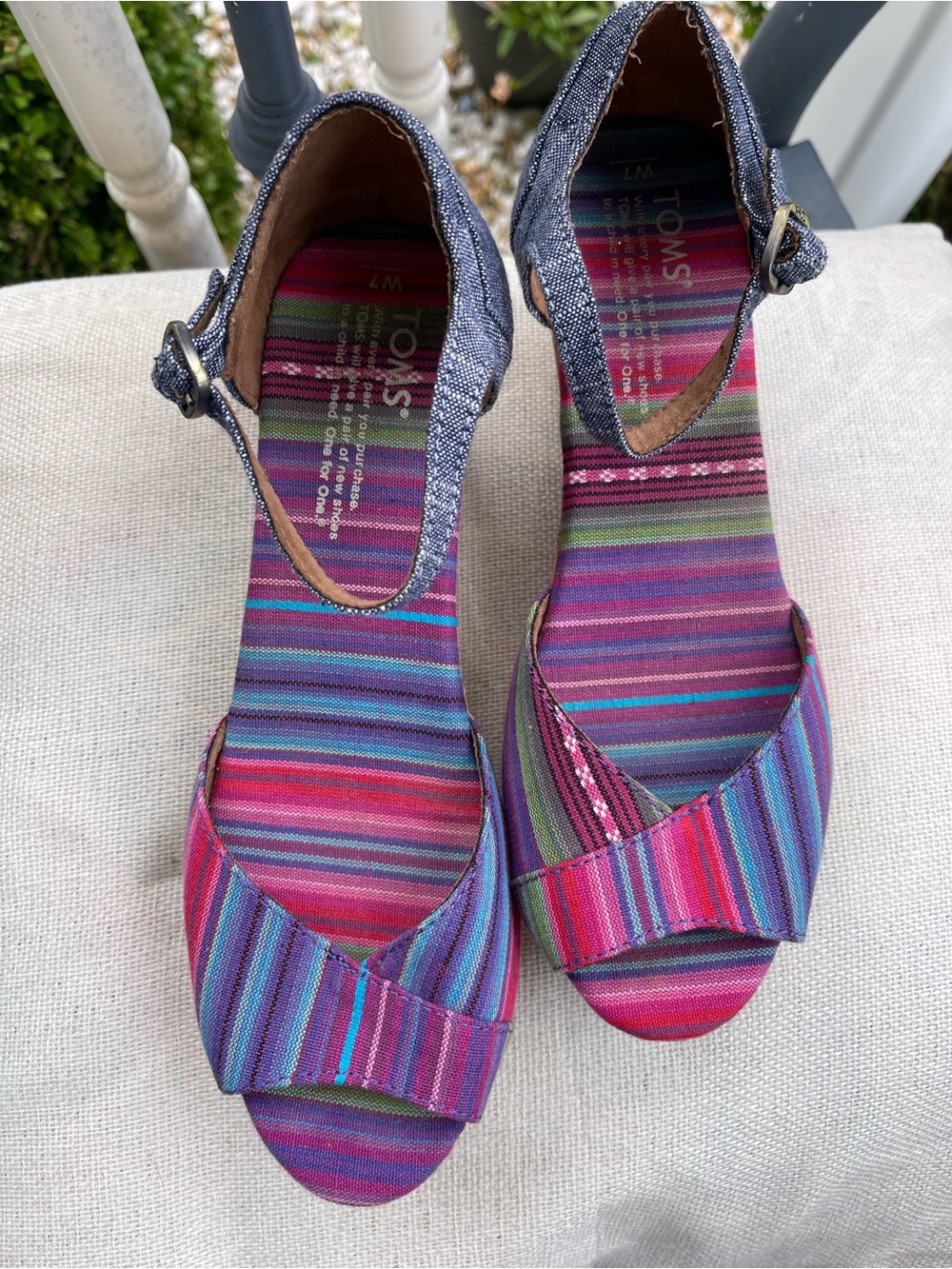 Toms Multicolor Striped Ankle-Strap Wedge Sandals